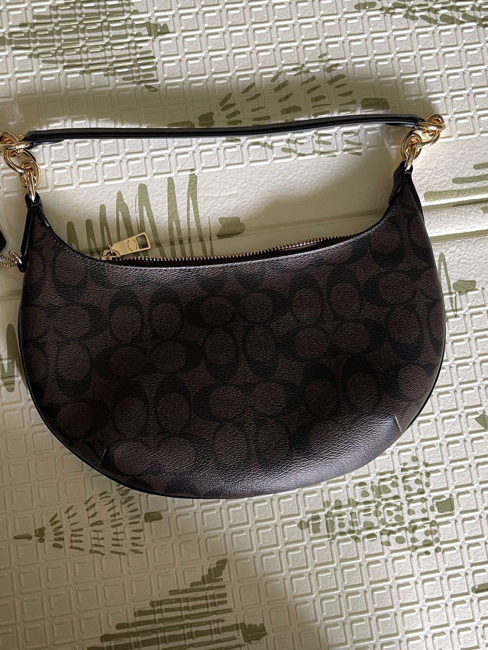 Coach Dark Brown Signature Half Moon Shoulder Bag with Gold Hardware - Picture 2 of 6